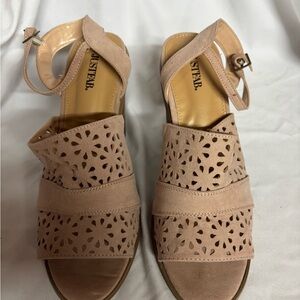 JustFab Blush Colored Sandals with Cutout Design and Ankle Strap